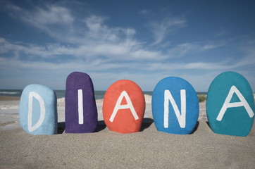 Diana, female name on colourful stones