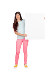 Attractive girl with blank placard