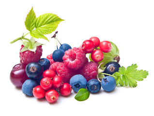 Different type of berry fruits isolated on white background.