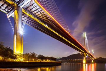 Ting Kau suspension bridge in Hong Kong at night