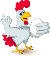 funny chicken holding eggs