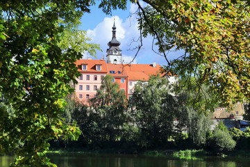 Obraz premium Medieval Castle in Town Pisek with the deanery Church, Czechia