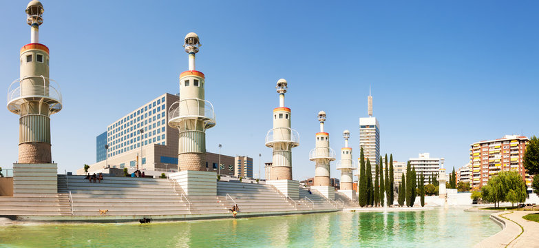 Panorama of Parc de l'Espanya Industrial in sunny day