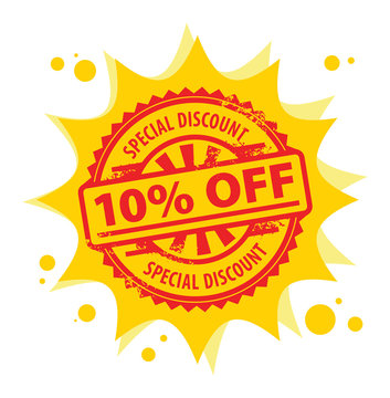 Stamp with the text 10 percent Off, Special Discount,
