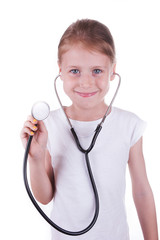 Girl playing a doctor with a stethoscope