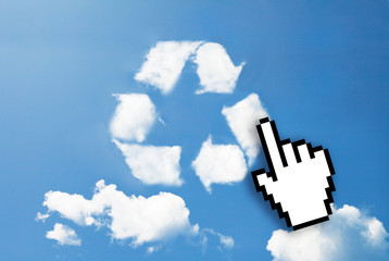 Digital icon hand  on recycle sign cloud shape