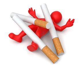 Cigarette beats man (clipping path included)
