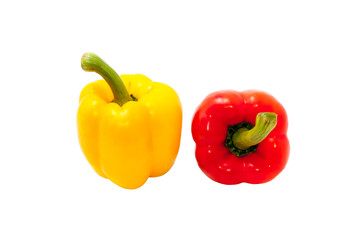 yellow and red bell pepper isolated on white