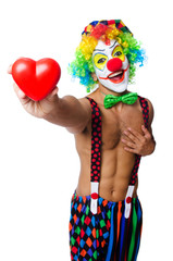 Clown with heart isolated on white