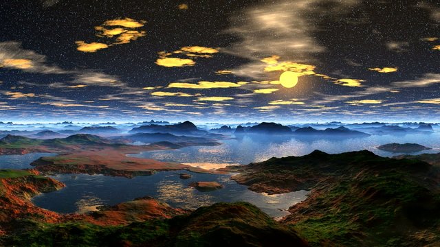 Moonrise on a fantastic planet
