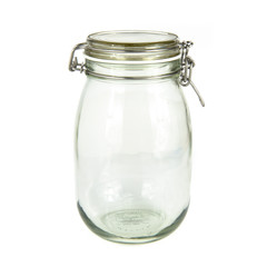 Single and empty glass jar over isolated background