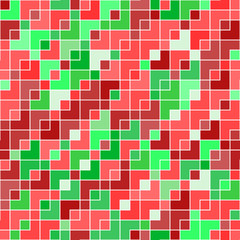 Colorful geometric squares in red and green seamless pattern