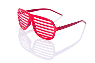 Red striped sunglasses isolated on white