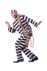 Convict criminal in striped uniform
