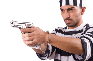 Prisoner with gun isolated on white