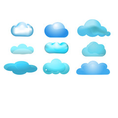Cloud glossy icon set of 9 (Cloud computing concept)