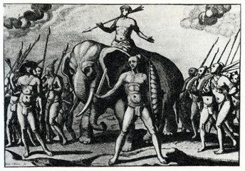 Indian warriors with elephant (16. century)
