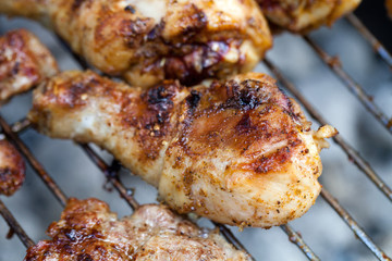 barbecue with delicious grilled meat on grill