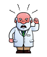 Scientist being angry and waving his fist.