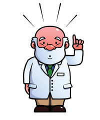 Scientist having an idea and raising his hand.