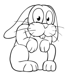 Cute black and white cartoon rabbit looking scared.