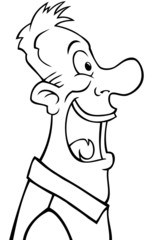 Black and white cartoon face of a smiling guy in profile.