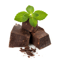 Dark chocolate with mint leaves