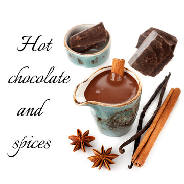 Hot chocolate with spices: vanilla and cinnamon