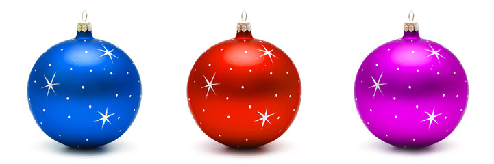 Three christmas balls on white background