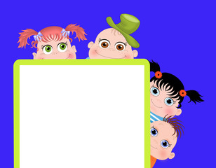 Дети с баннером на синем фоне