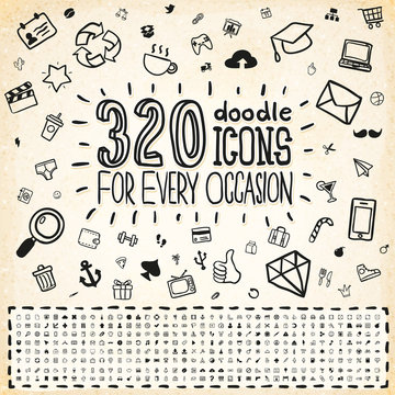320 Vector Doodle Icons Universal Set