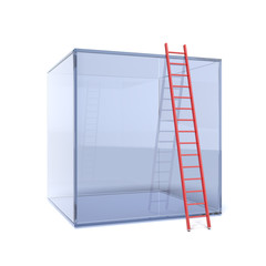 glass cube with red ladder