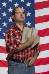 Man listening to national anthem, vertical
