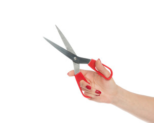 Woman hand holding red scissors