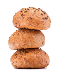 Three hamburger bun or roll with sesame seeds cutout