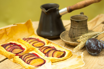 Plums cake from puff pastry non-decorated