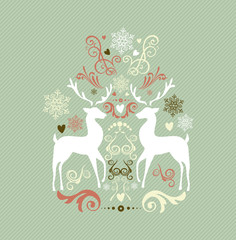 Vintage Merry Christmas decoration with reindeers EPS10 file.