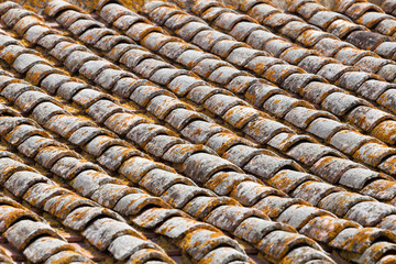 Close up image on very old roof tiles