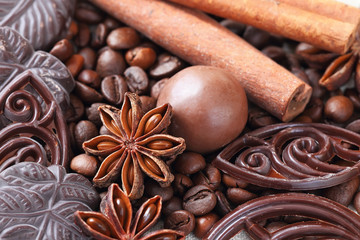 Anise, cinnamon, chocolate and coffee beans