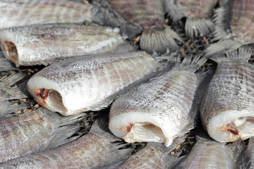 Snakeskin gourami fish drying in the outside