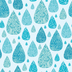 Vector rain drops textured seamless pattern background with hand