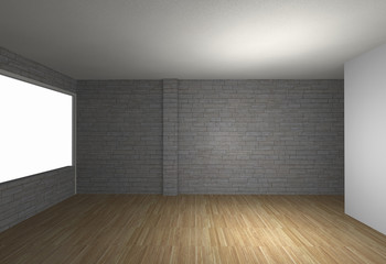 Room with brick wall and wood floor