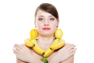 Healthy lifestyle - Young woman with fruits isolated