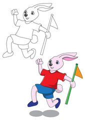 Cartoon Rabbit and stripes, the flag stand on a white background