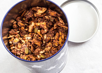 home made healthy muesli in a tin