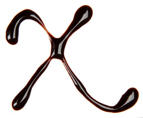 Small letter of alphabet made from chocolate syrup, isolated