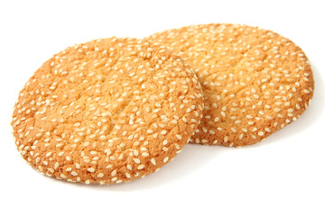 Homemade cookies with sesame seeds, isolated on white