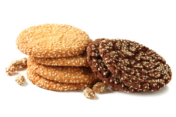 Homemade cookies with sesame seeds, isolated on white