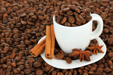 Coffee beans in cup close-up
