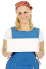 Putzfrau mit leerem Schild